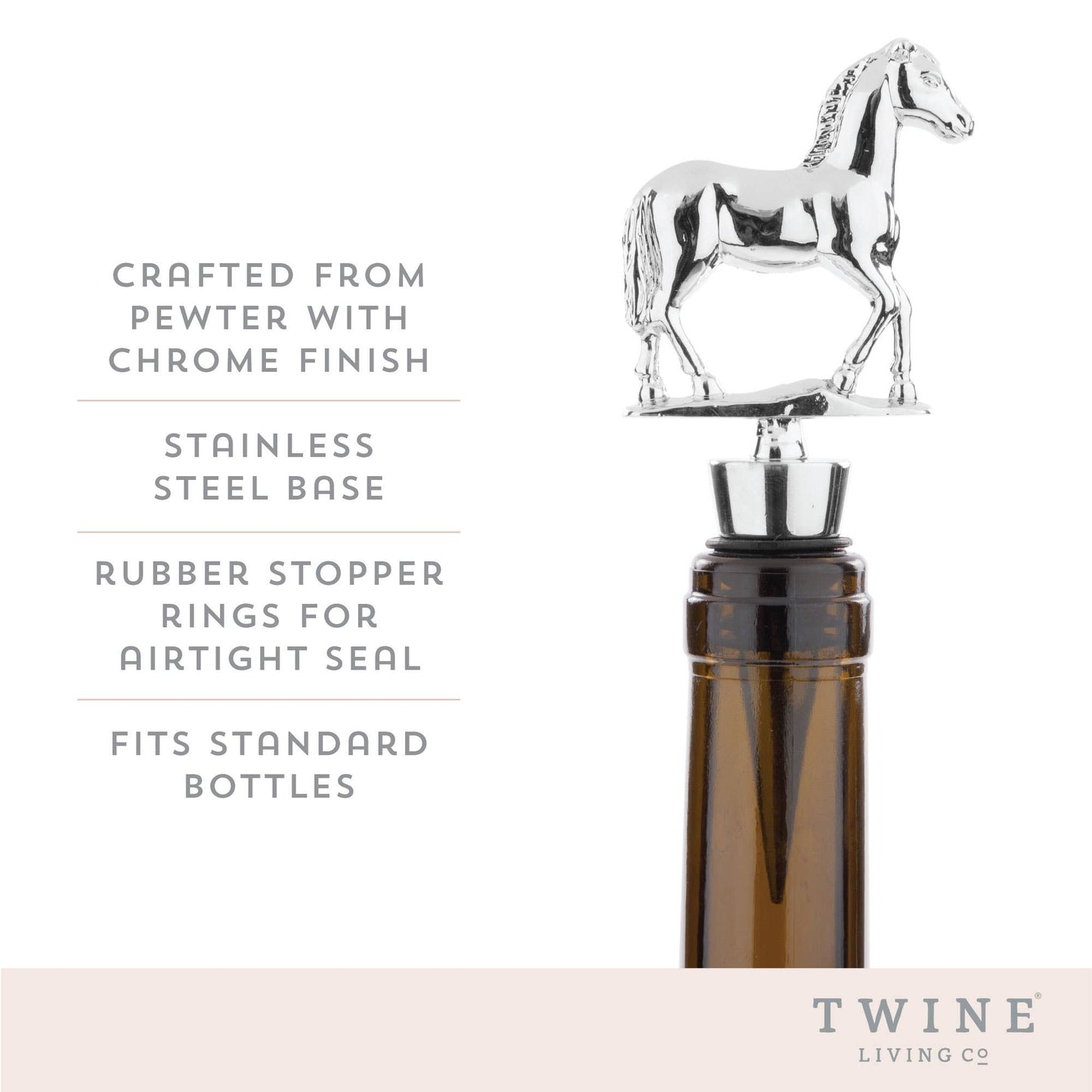 Chrome-Finished Pewter Racehorse Wine Stopper