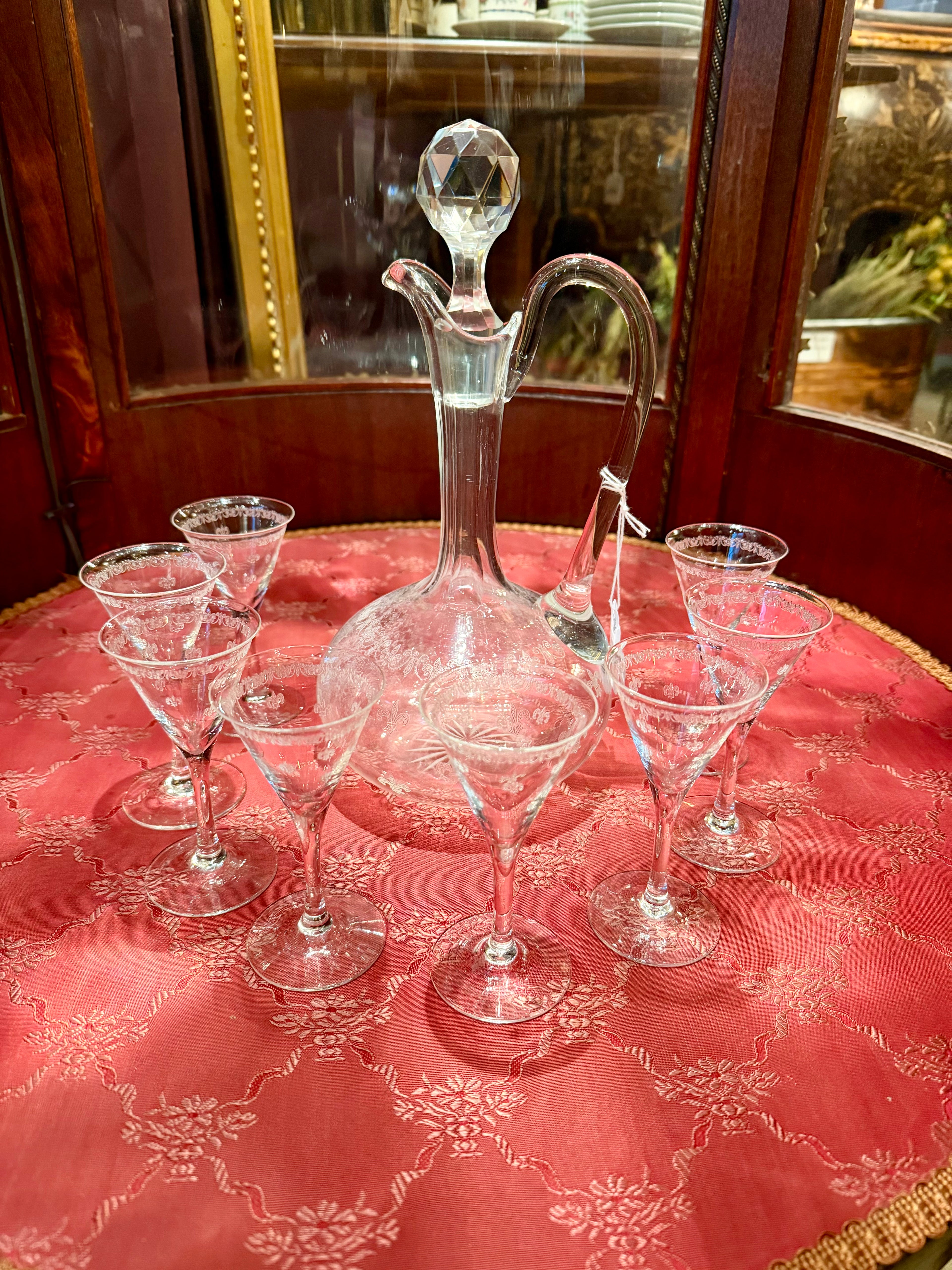 Antique French Longneck Decanter and Liqueur Glasses