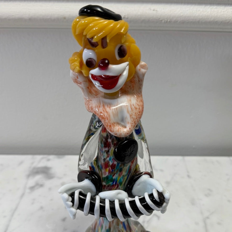 Vintage Hand-Blown Glass Clown Musician Figurine