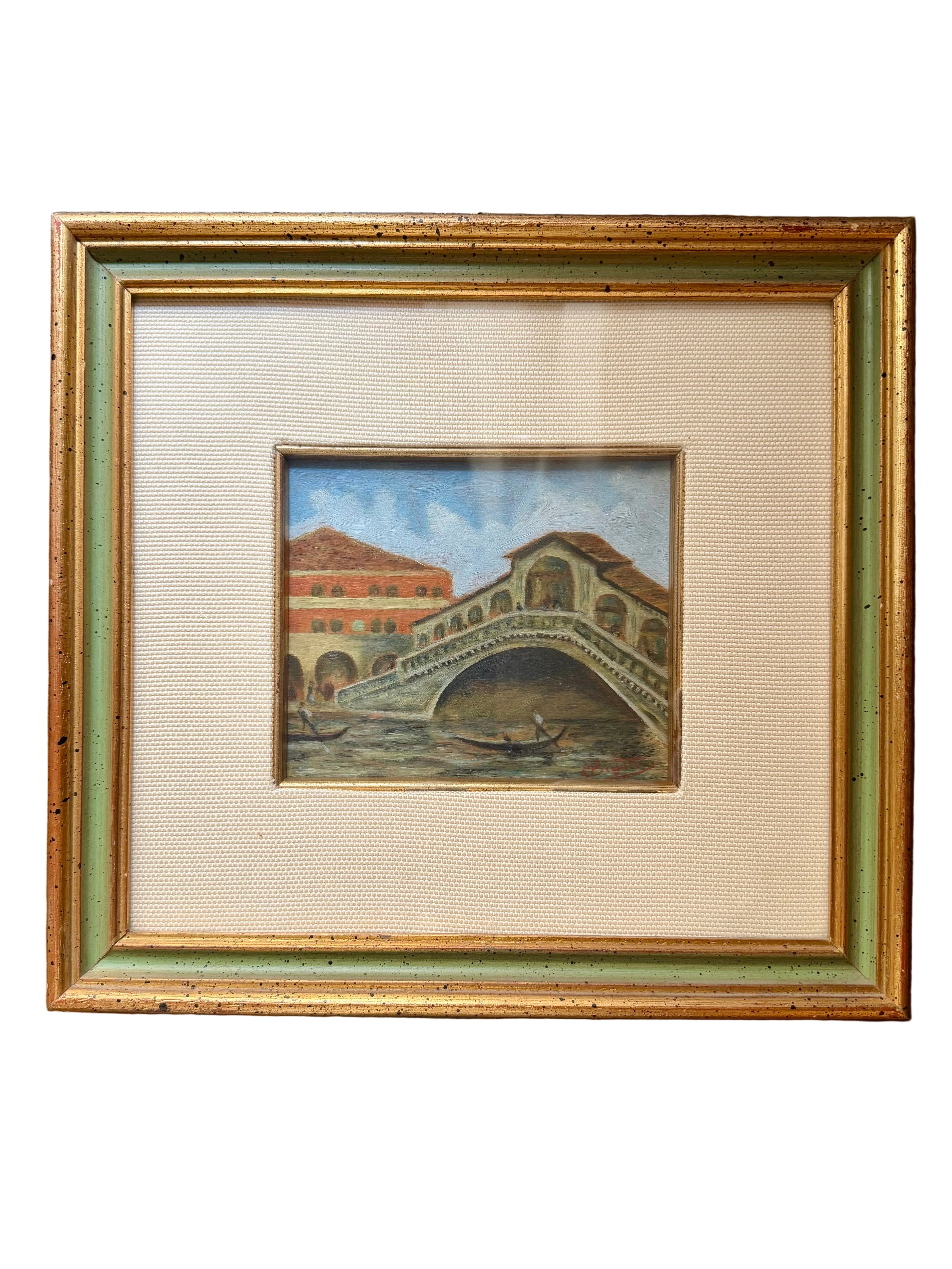Venice Painting-Rialto Bridge Oil on Board