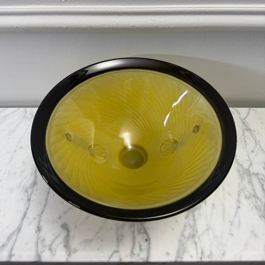 Art Deco Style Yellow and Black Pressed Glass Footed Compote