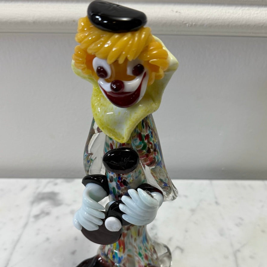 Vintage Hand-Blown Glass Clown Musician Figurine