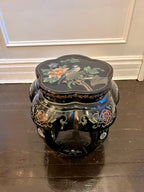 Carved Asian Side Table with Inlaid Colorful Design