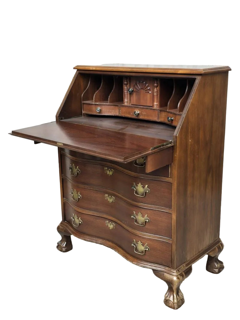 Secretary Desk with  Serpentine Front Ball and Claw Foot by Jasper Cabinet Company of Indiana