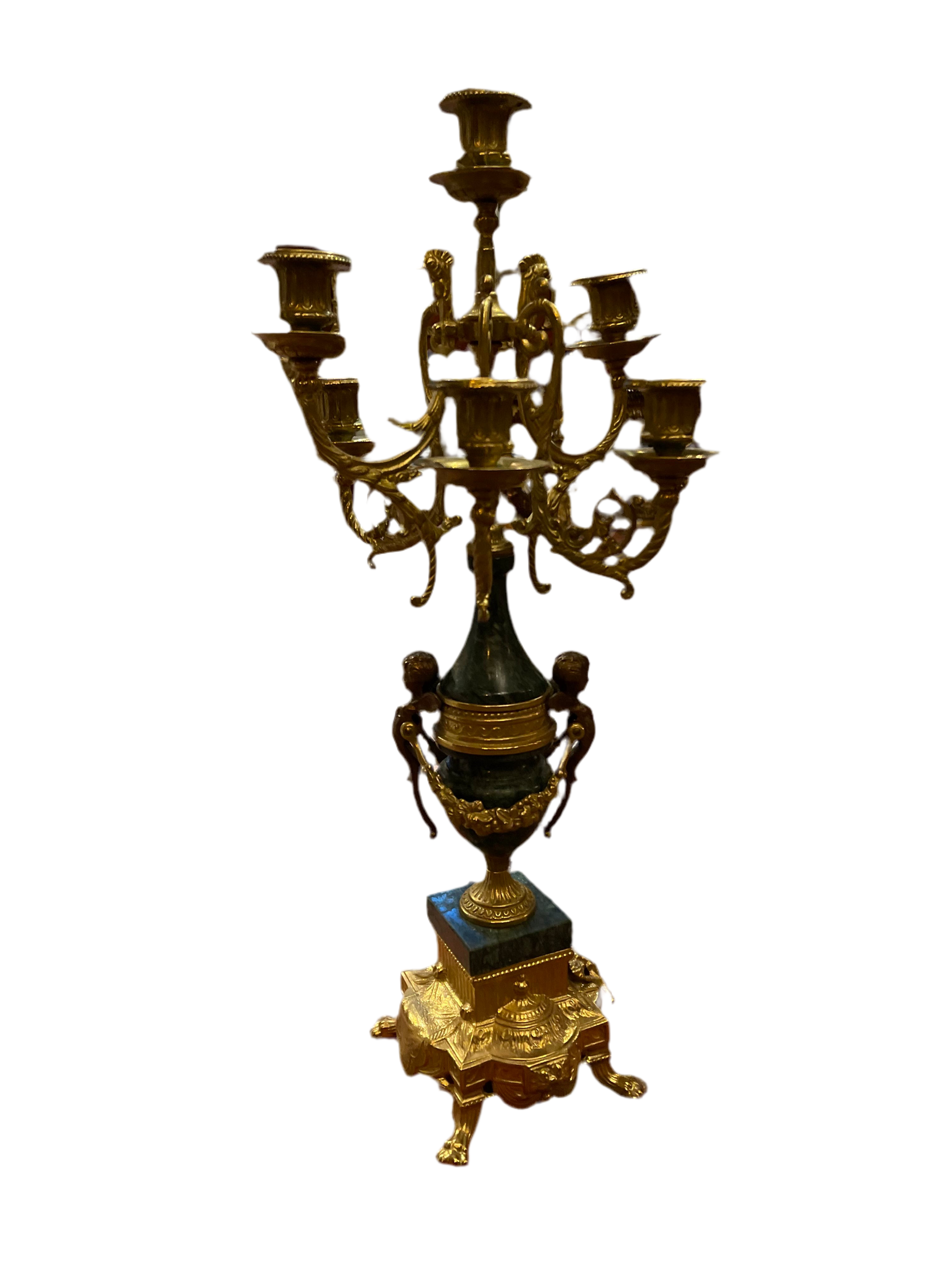 Italian Green Marble Candelabra