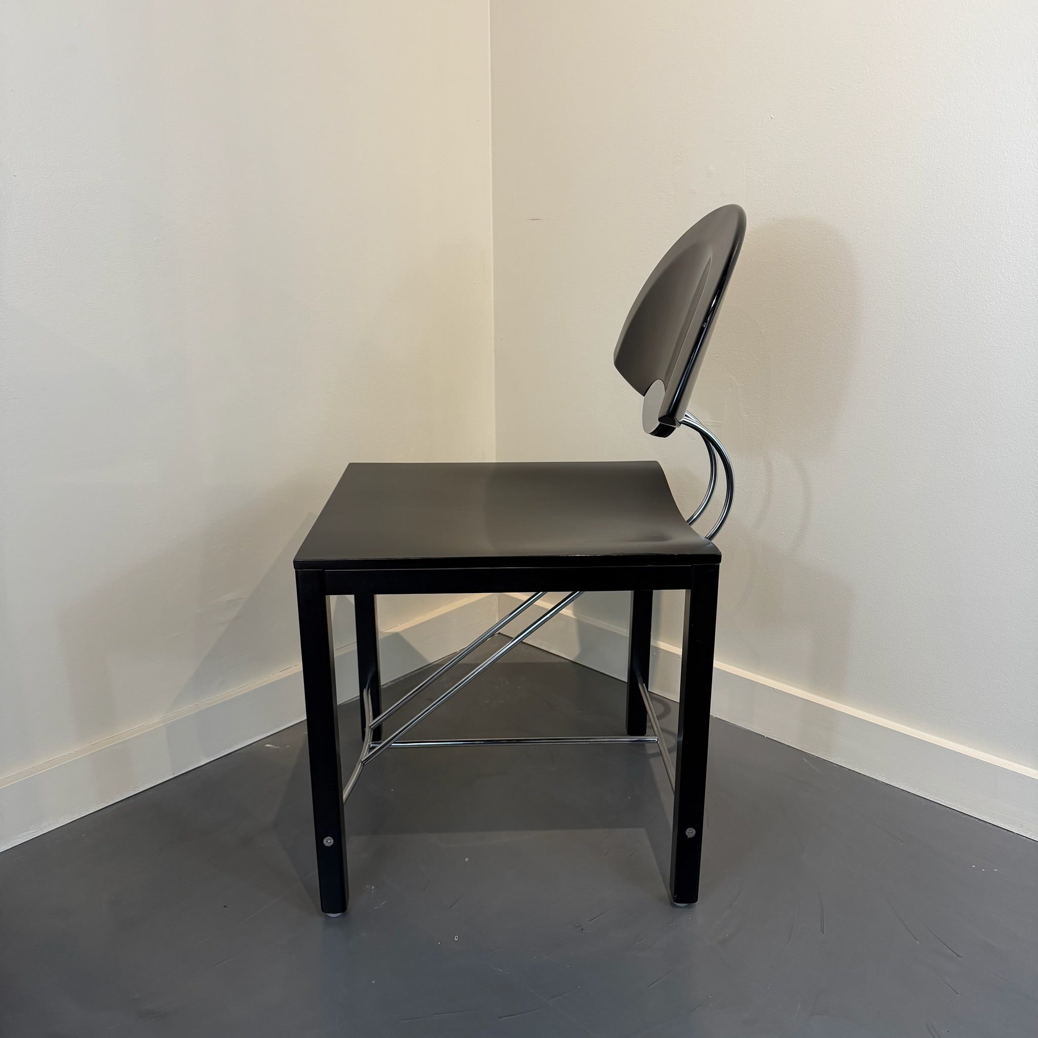 Italian Postmodern Ebonized & Chrome Dining Chairs