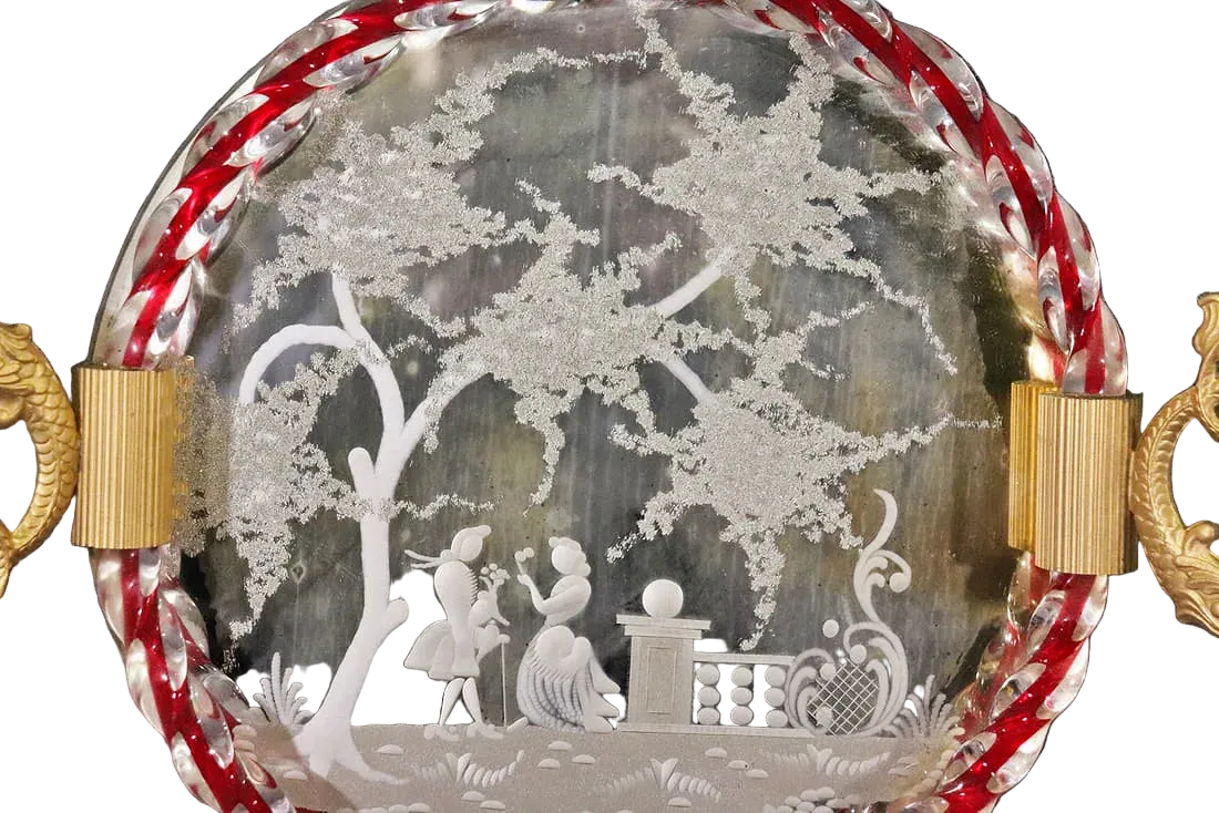 Murano Etched Glass Tray Attr. to Ercole Barovier