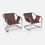 Pair of Post Modern Steel & Fabric Lounge Chairs