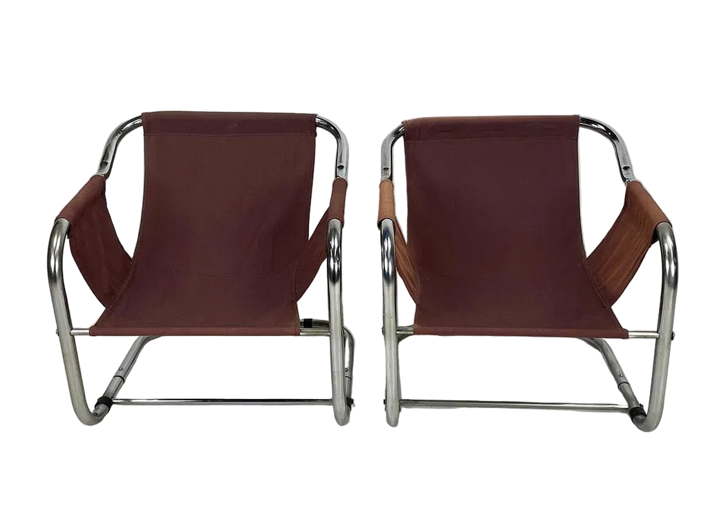 Pair of Post Modern Steel & Fabric Lounge Chairs