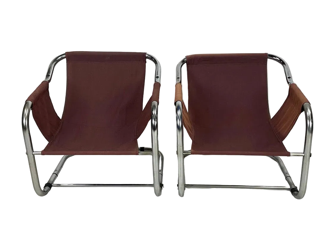 Pair of Post Modern Steel & Fabric Lounge Chairs