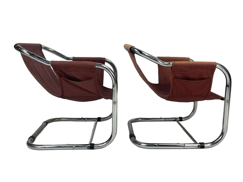Pair of Post Modern Steel & Fabric Lounge Chairs