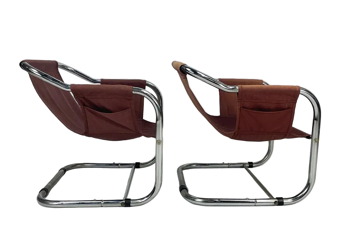 Pair of Post Modern Steel & Fabric Lounge Chairs
