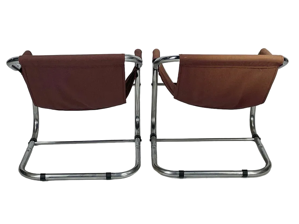 Pair of Post Modern Steel & Fabric Lounge Chairs