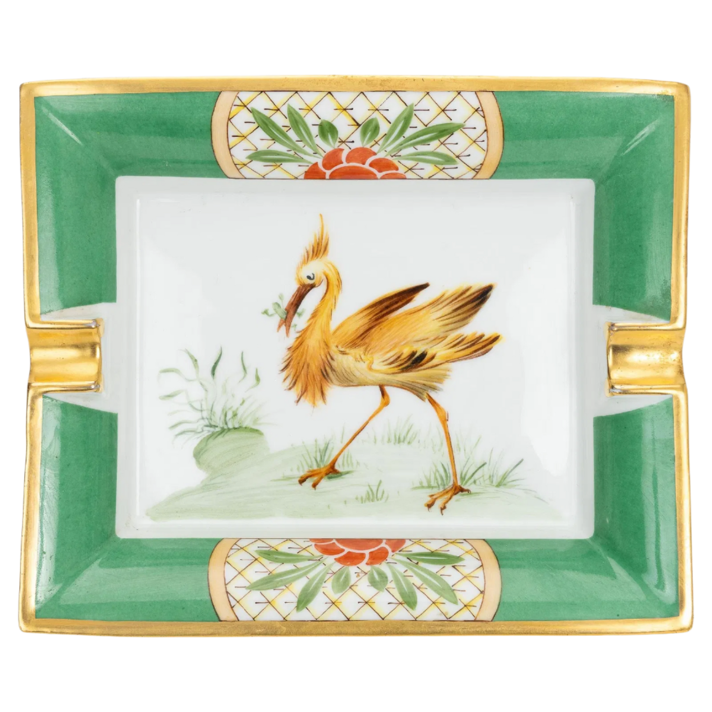 Hermès Hand Painted Gold and Green Ashtray