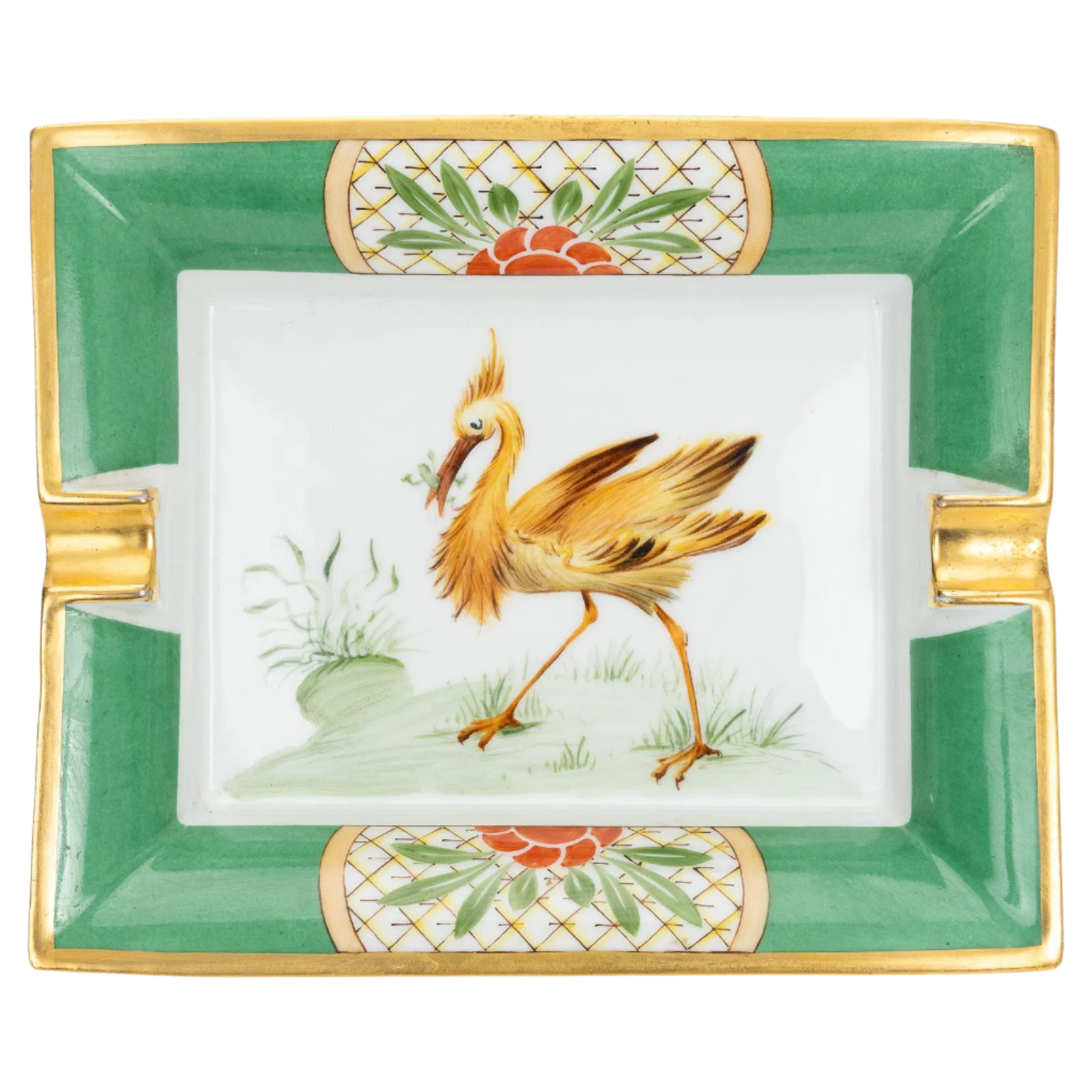 Hermès Hand Painted Gold and Green Ashtray
