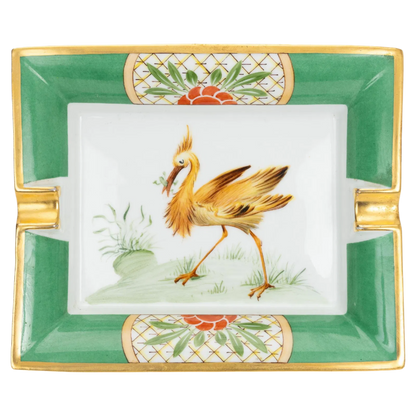 Hermès Hand Painted Gold and Green Ashtray