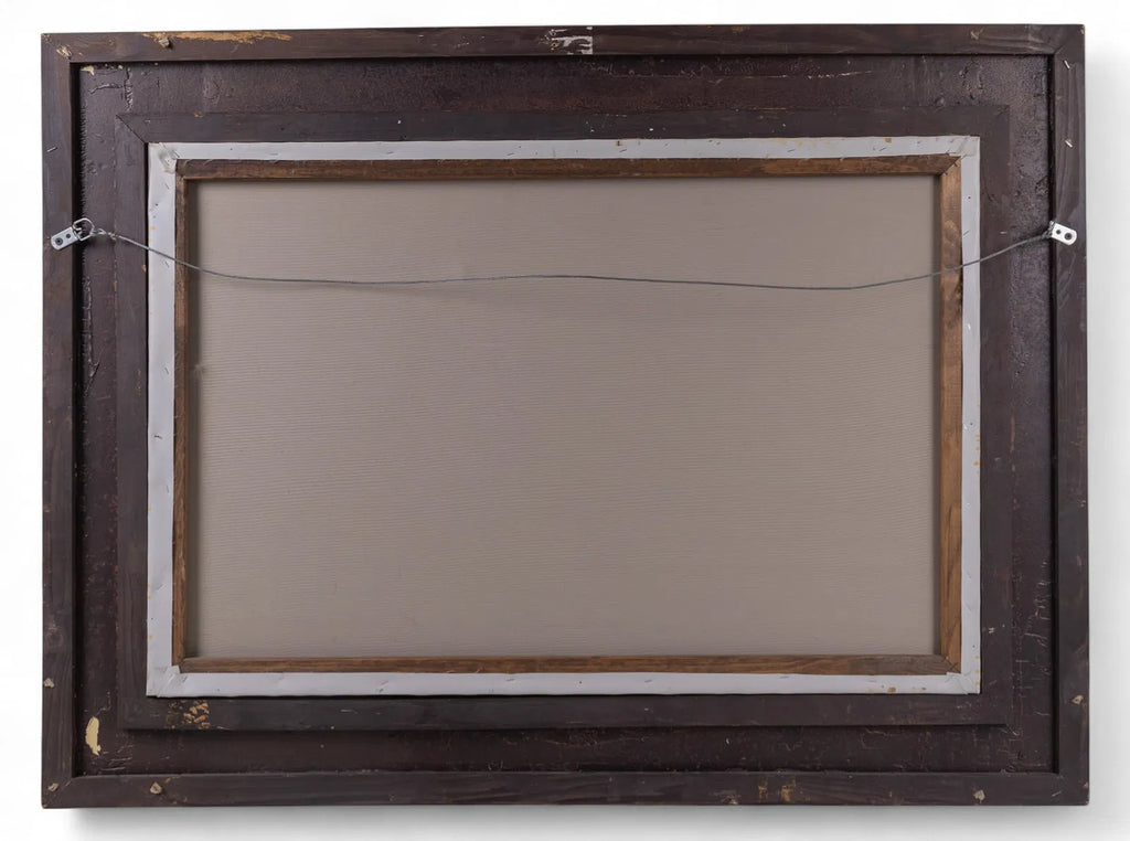 Wooden picture frame with a beige mat on a white background
