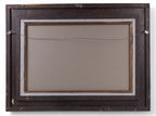 Wooden picture frame with a beige mat on a white background