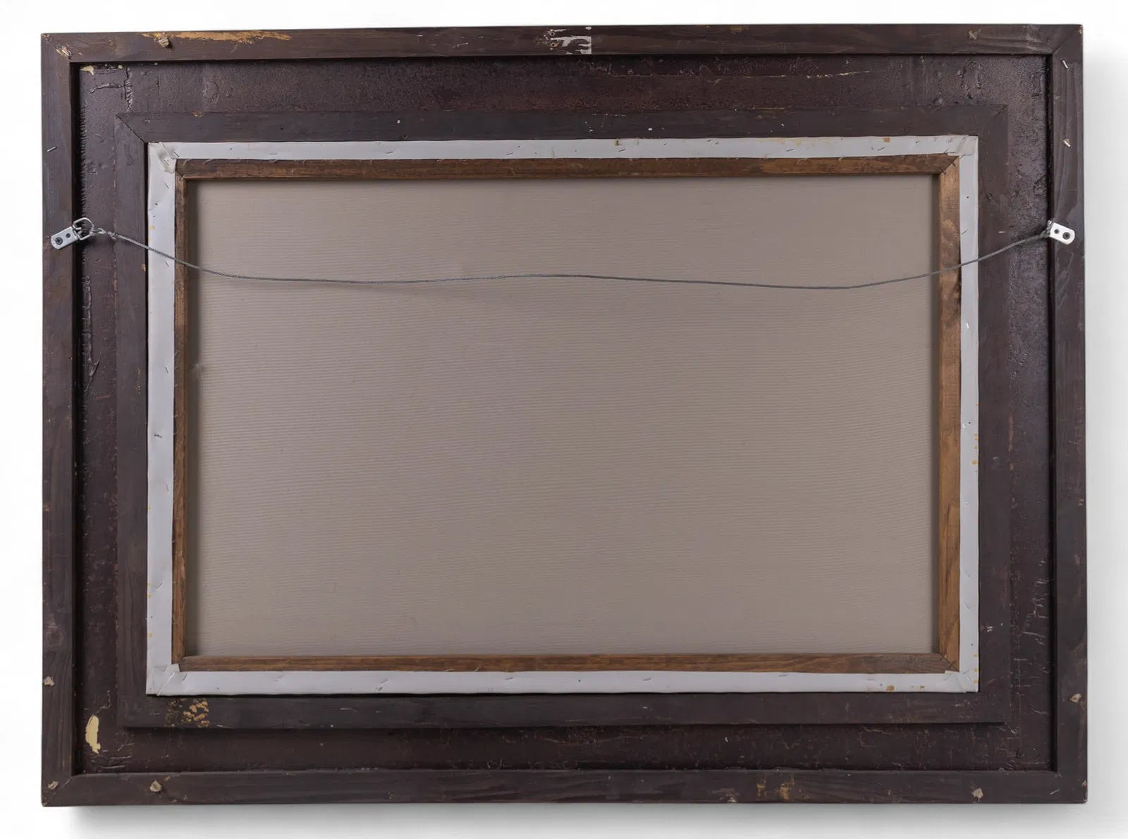 Wooden picture frame with a beige mat on a white background