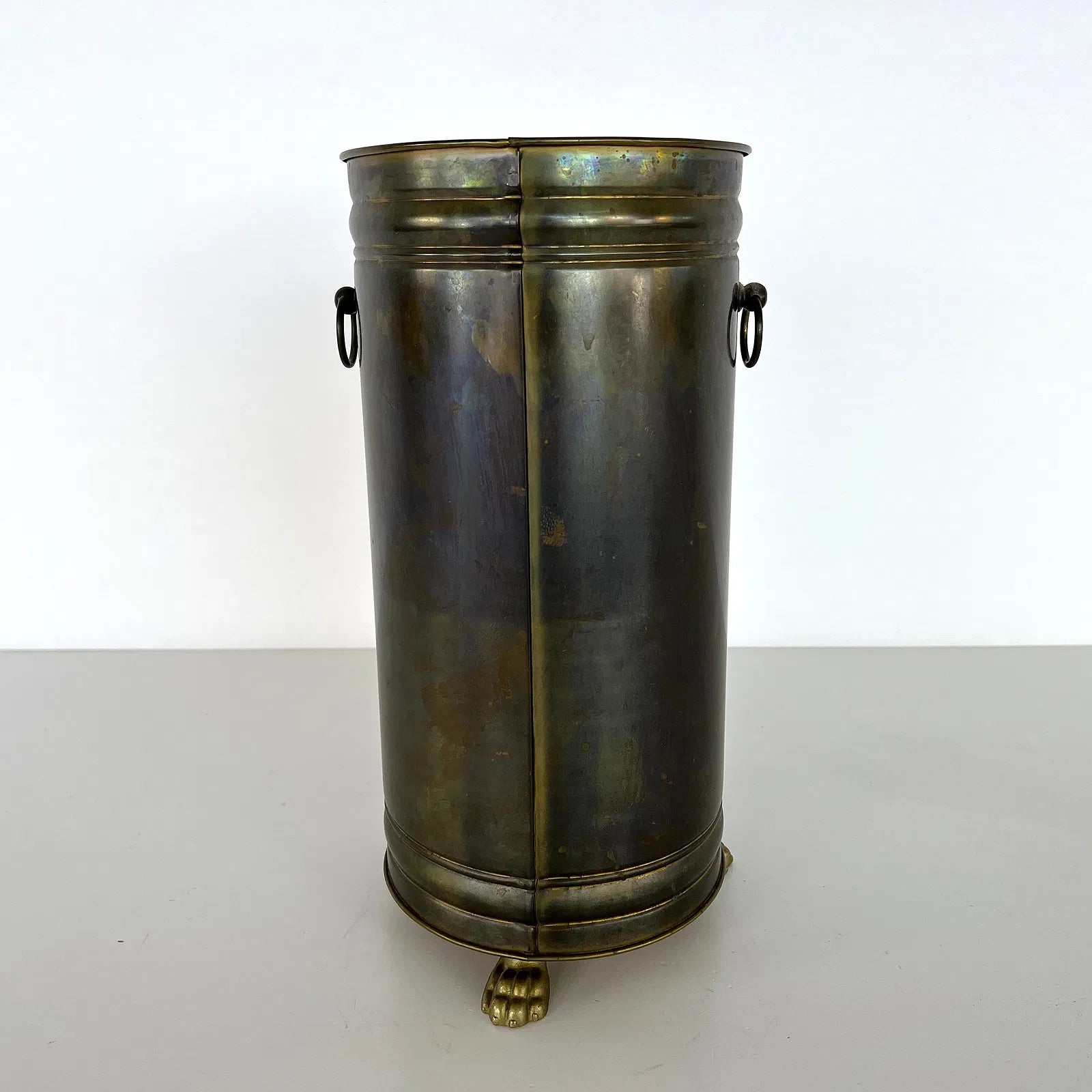 Vintage Copper Umbrella Stand with Ring Handles