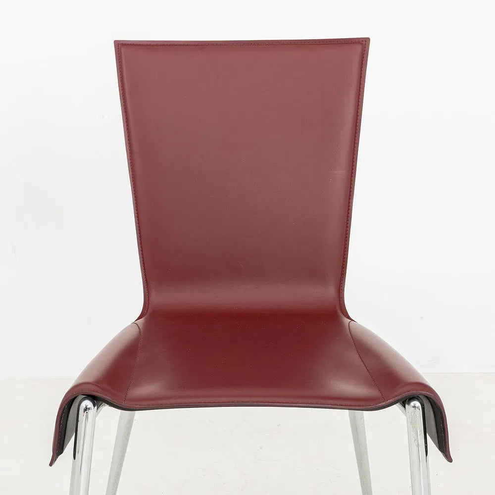 Italian Postmodern Burgundy Leather Side Chair
