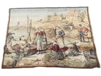 Vintage Belgian Tapestry of Flemish Coastal Harbor Scene