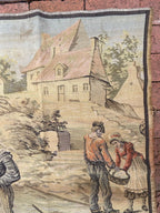 Vintage Belgian Tapestry of Flemish Coastal Harbor Scene