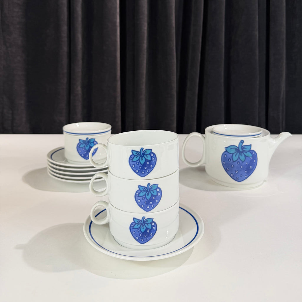 Richard Ginori "Fragoletta" Blue Strawberry Tea & Coffee Service