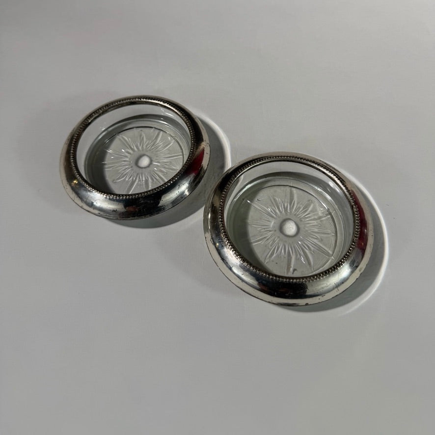 Sterling Silver & Crystals Coaster Pair