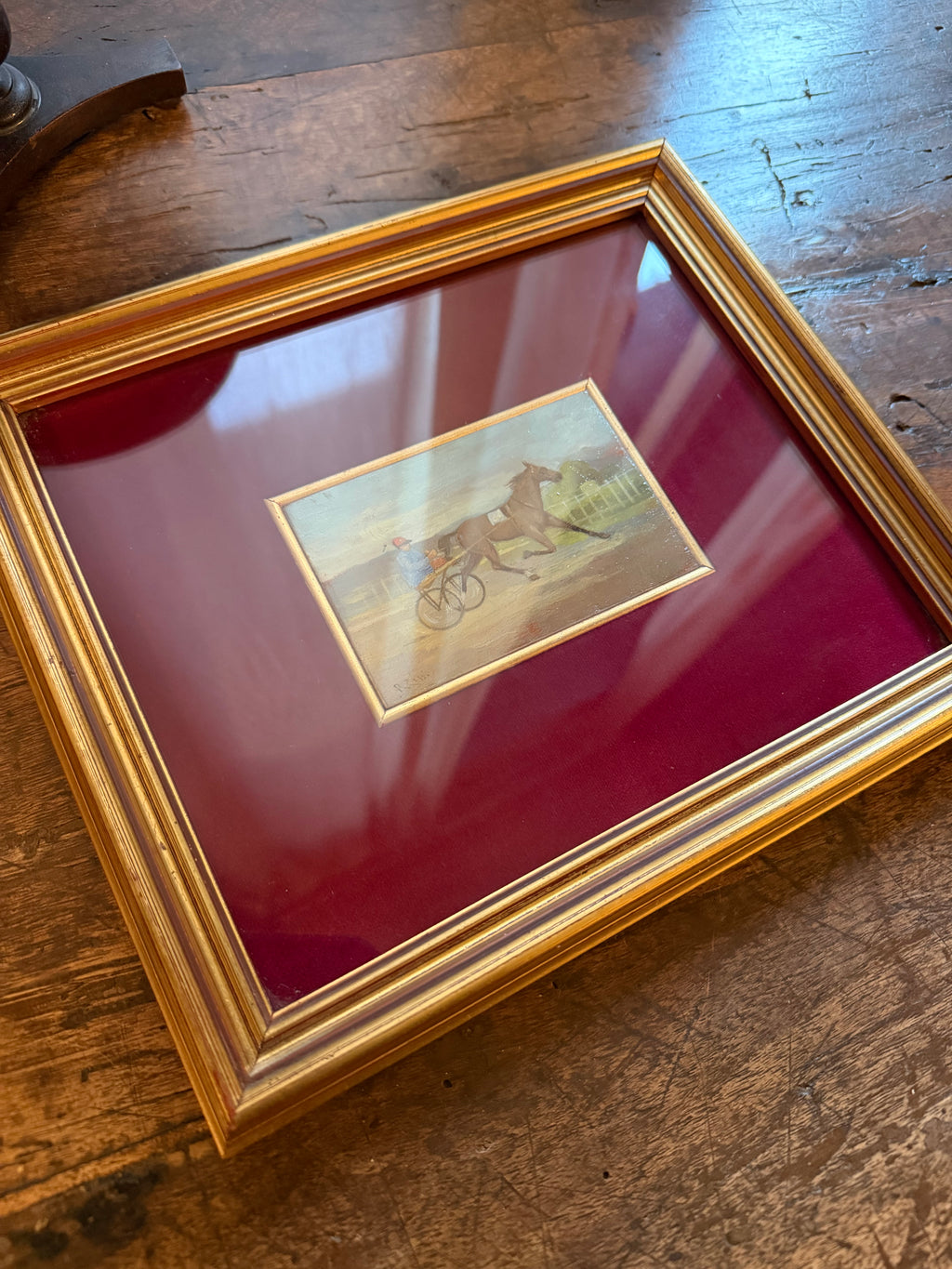 Horse Harness Racing Scene Oil on Board Signed R. Zilli