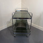 Chrome & Smoked Glass Bar Cart in Style of Jacque Adnet