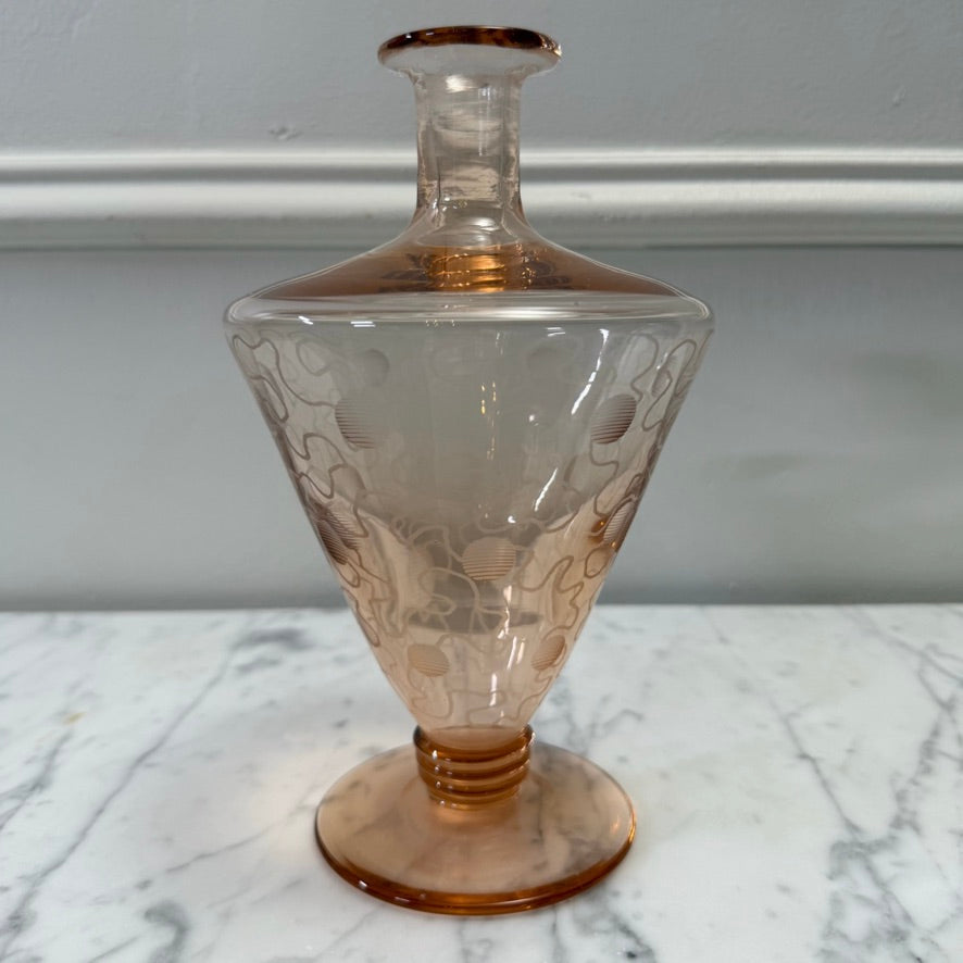 Vintage Blush Pink Art Glass Decanter