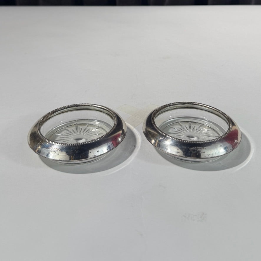 Sterling Silver & Crystals Coaster Pair