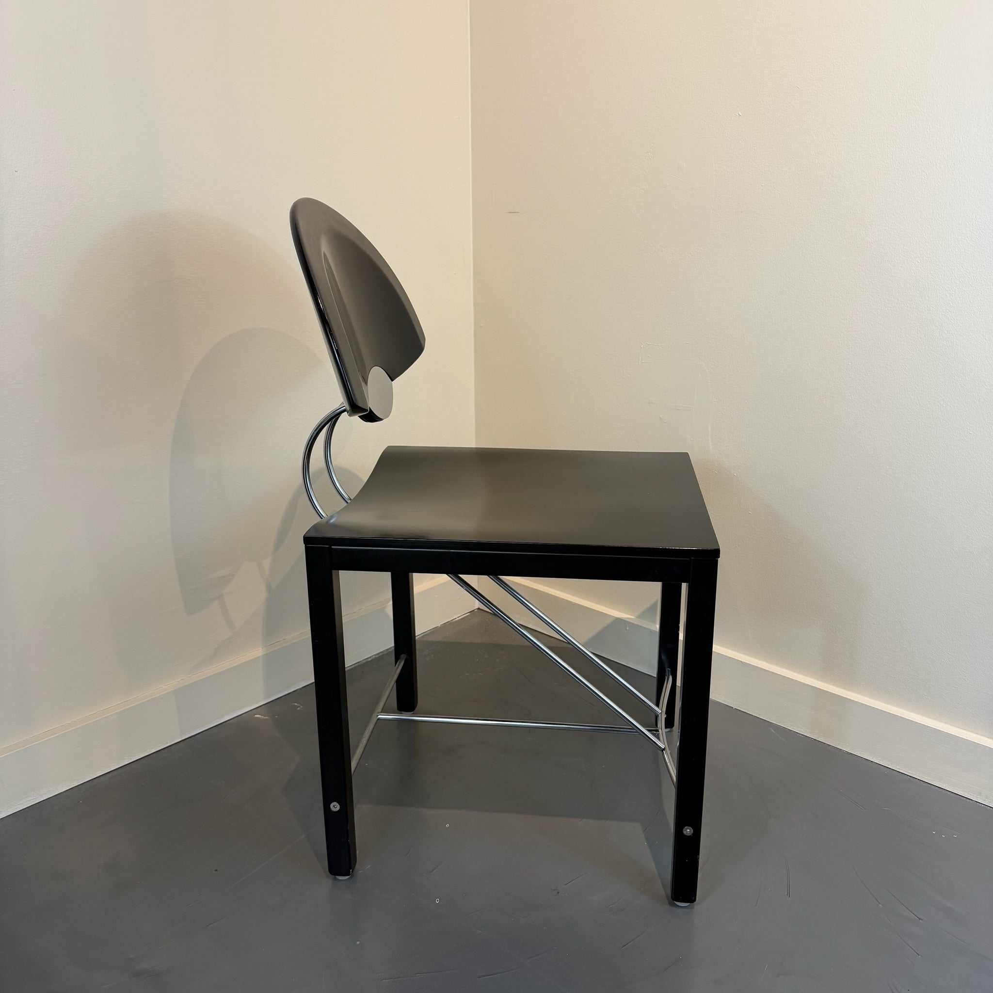 Italian Postmodern Ebonized & Chrome Dining Chairs