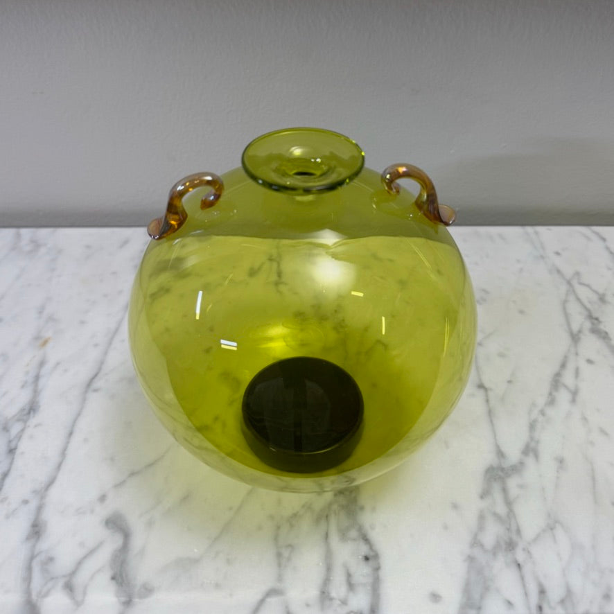 Pilgrim Glass Chartreuse Orb Vase Signed 2007