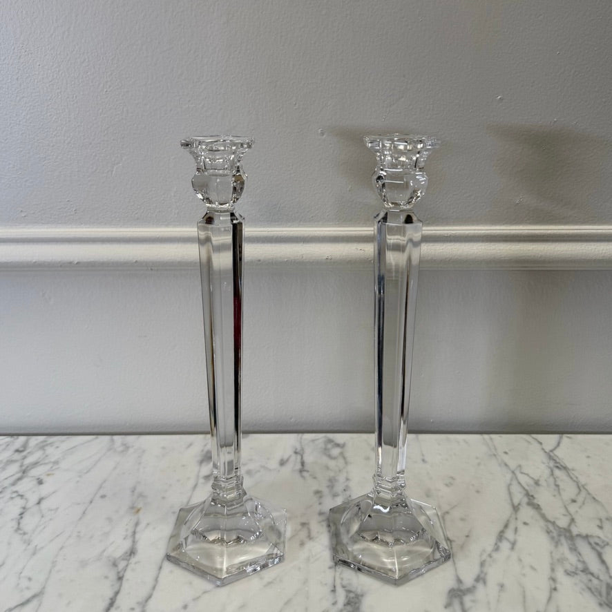 Vintage Crystal Glass Candlesticks, Pair