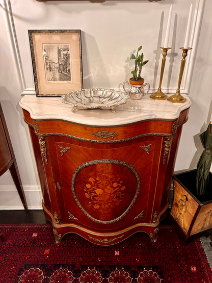 Louis XVI Style Marble Top Marquetry Cabinet