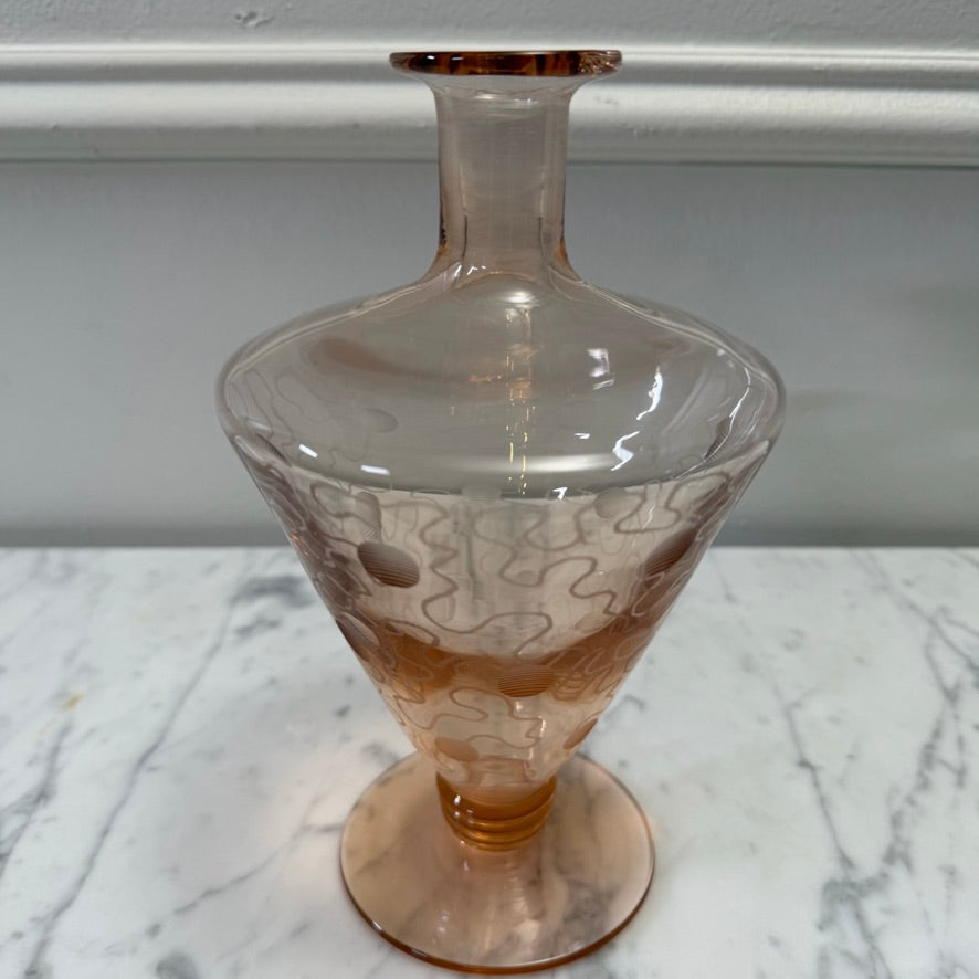 Vintage Blush Pink Art Glass Decanter