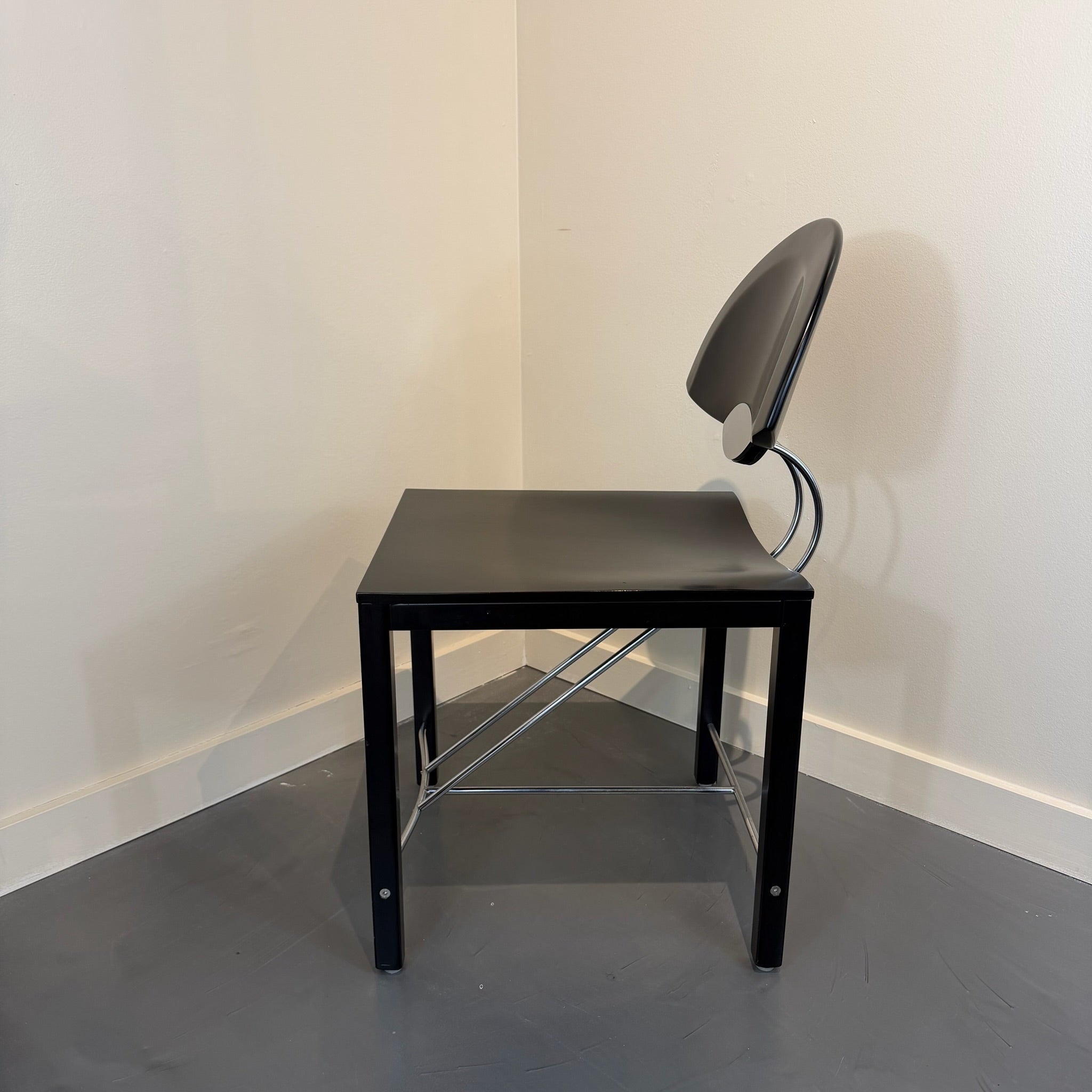 Italian Postmodern Ebonized & Chrome Dining Chairs