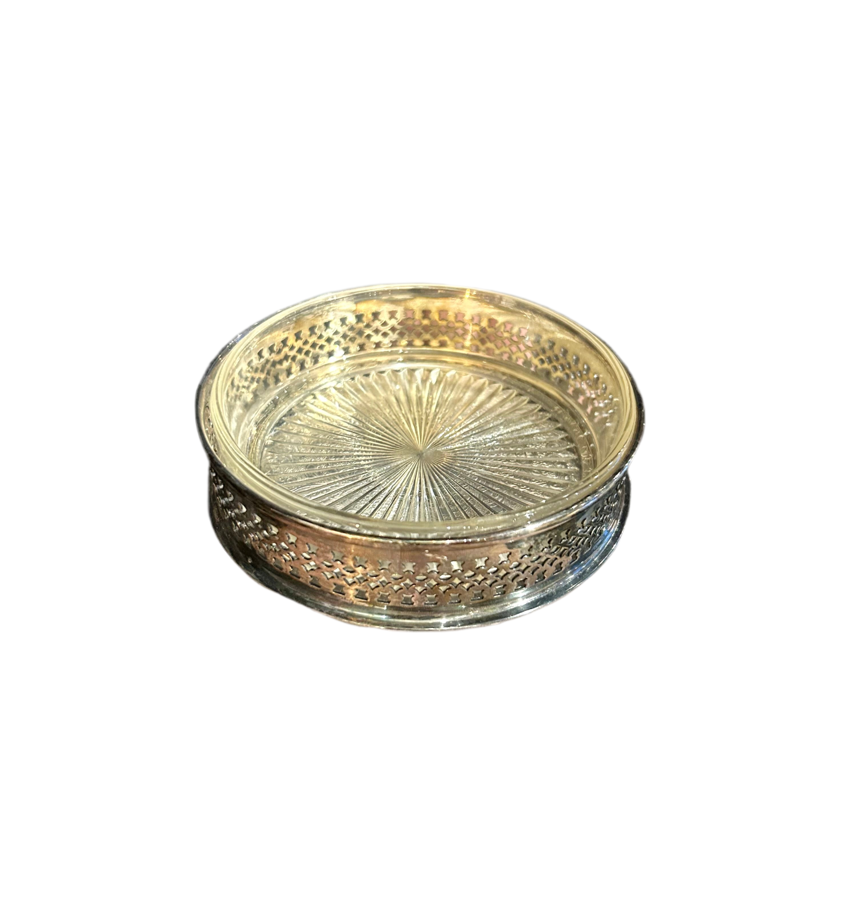 Vintage Glass & Silver-plated Wine Bottle Coaster
