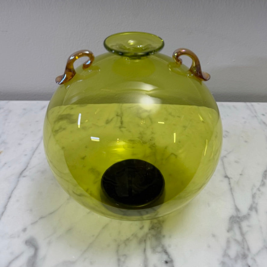 Pilgrim Glass Chartreuse Orb Vase Signed 2007