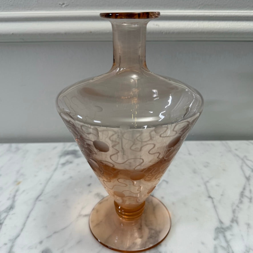 Vintage Blush Pink Art Glass Decanter