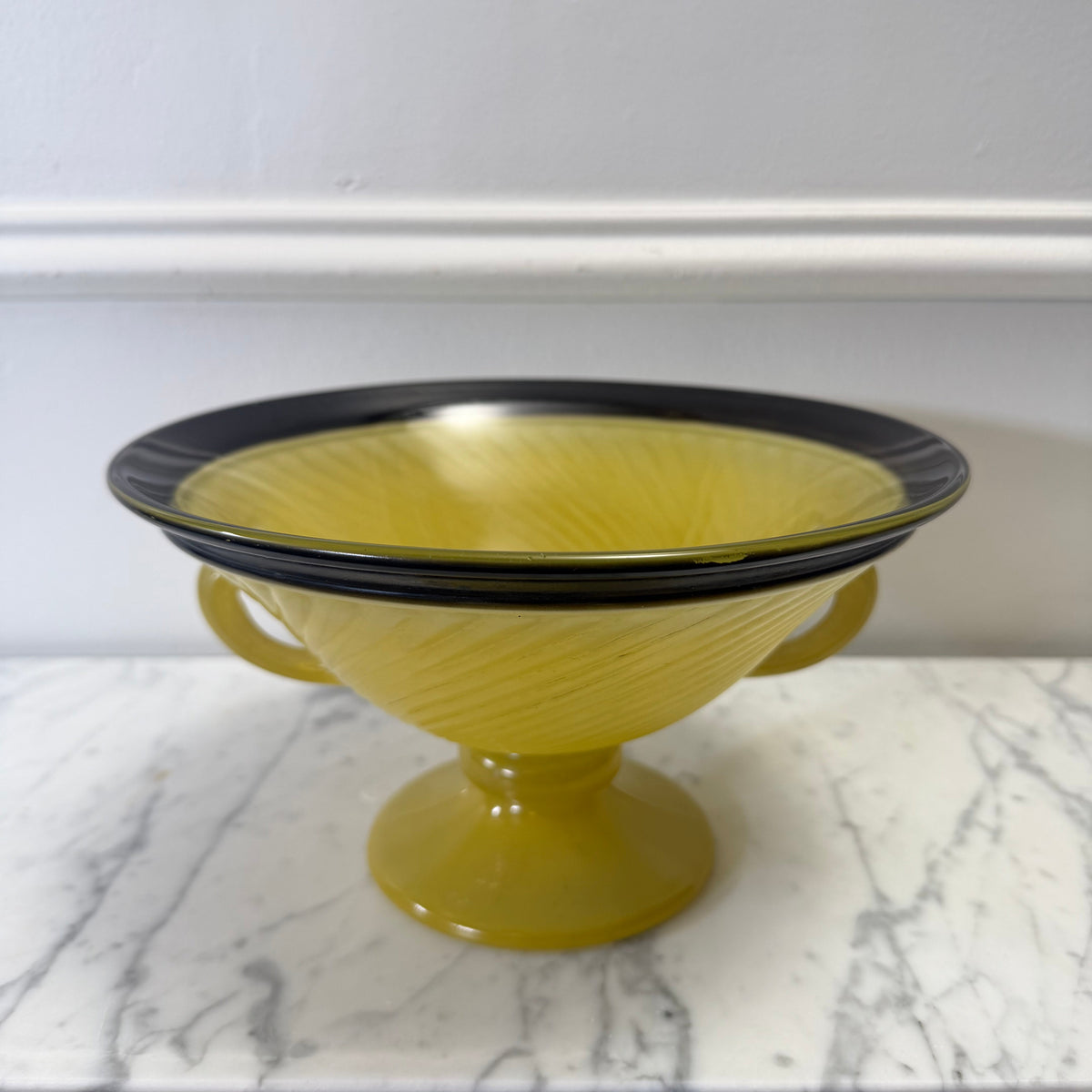 Yellow and Black Pressed Glass Footed Compote