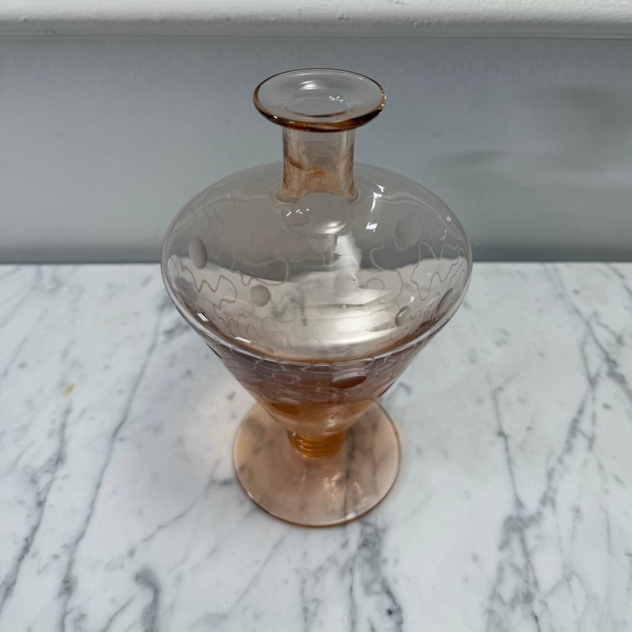 Vintage Blush Pink Art Glass Decanter