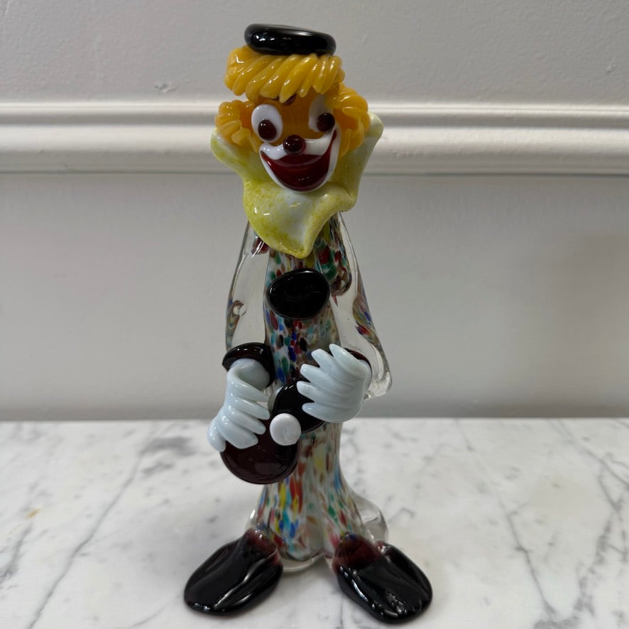 Vintage Hand-Blown Glass Clown Musician Figurine