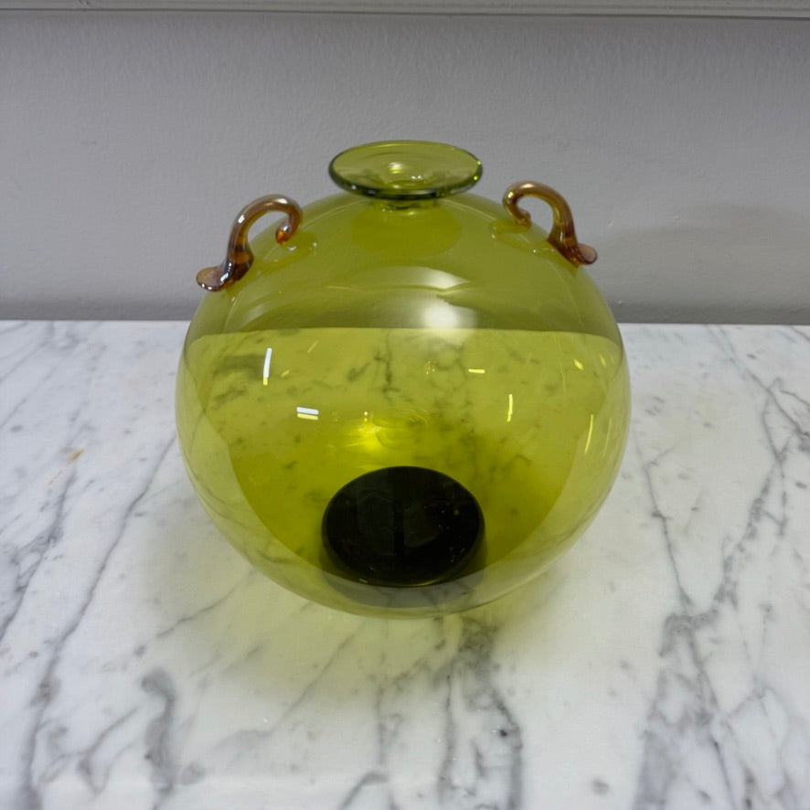 Pilgrim Glass Chartreuse Orb Vase Signed 2007