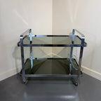 Chrome & Smoked Glass Bar Cart in Style of Jacque Adnet