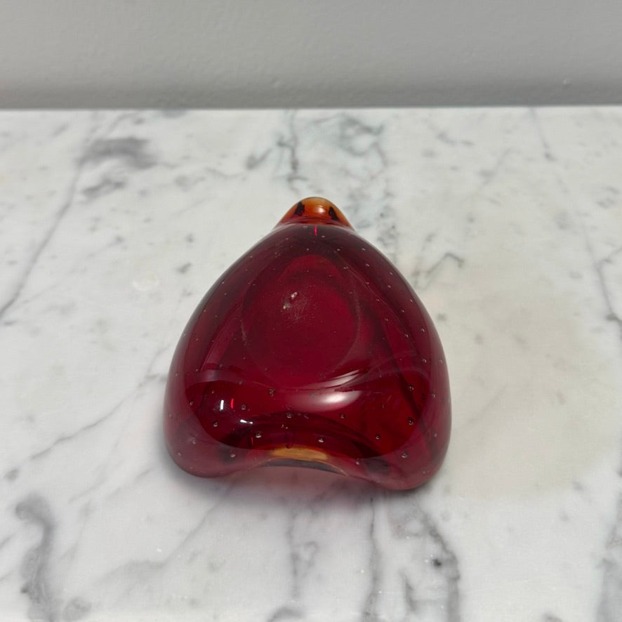 Mid-Century Italian Murano Bullicante Red Art Glass Heart Bowl