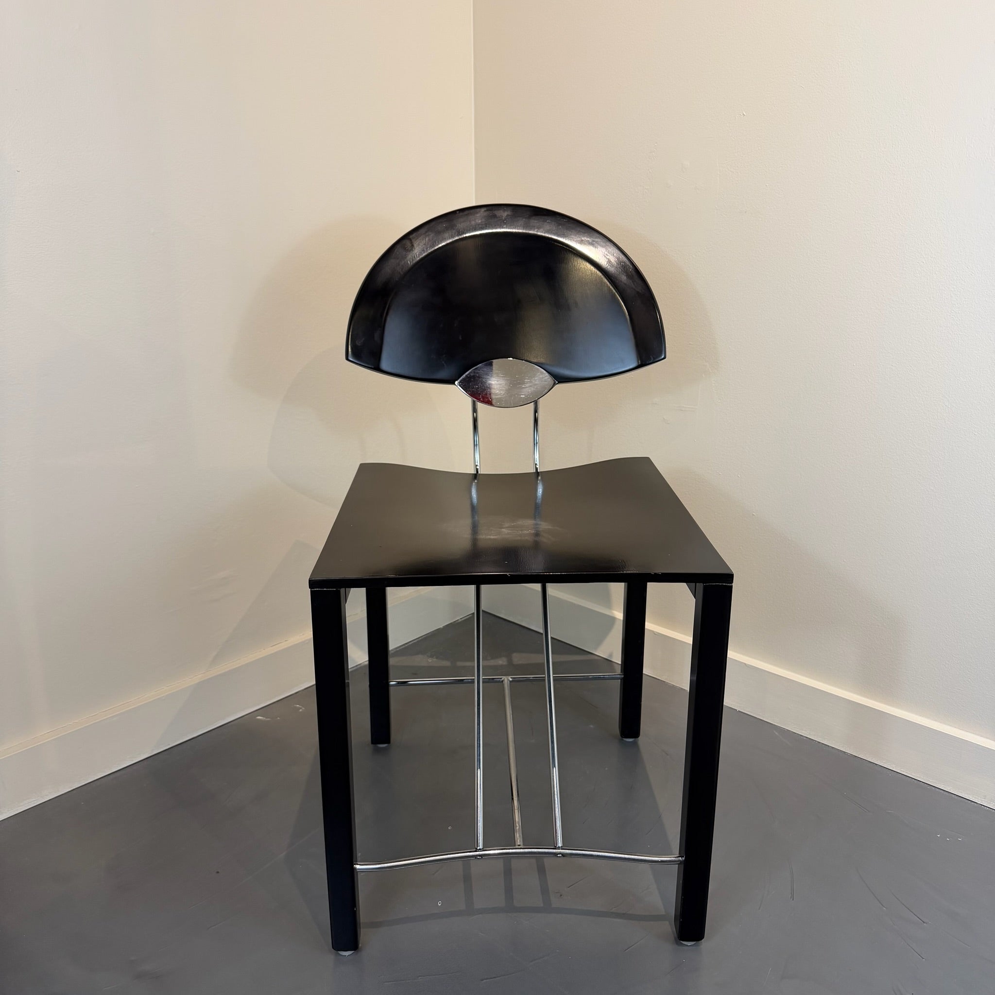 Italian Postmodern Ebonized & Chrome Dining Chairs