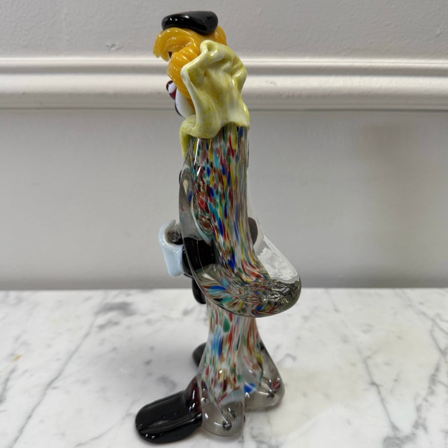Vintage Hand-Blown Glass Clown Musician Figurine